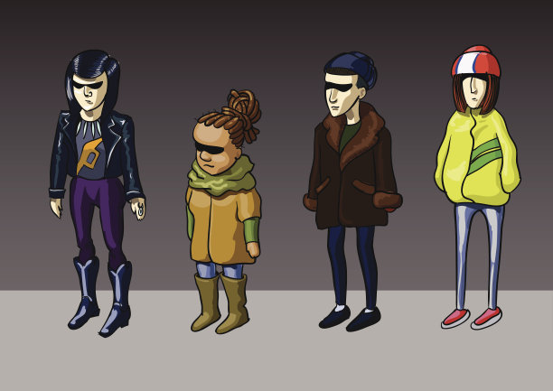 四个穿着不同风格的现代少女图片下载