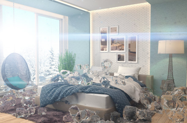 禁用供暖。室内与冰。3 d iilustration图片下载