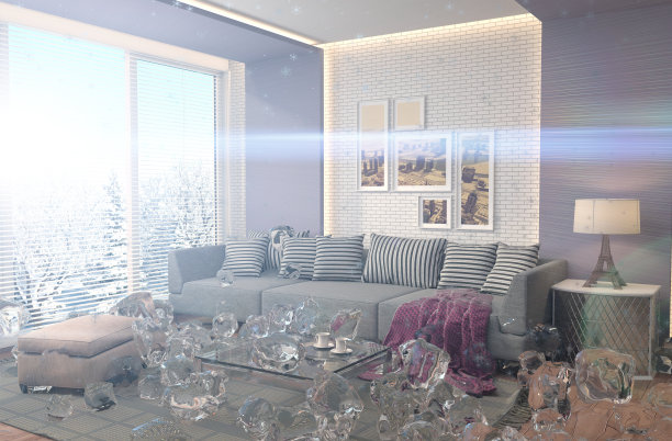 禁用供暖。室内与冰。3 d iilustration图片下载