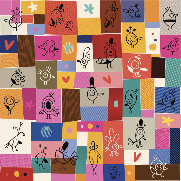 鸟类拼贴图案图片下载