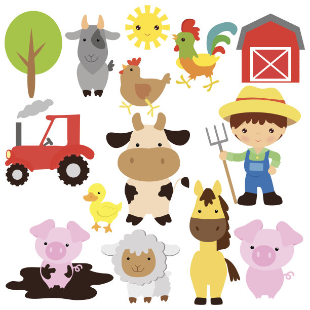 农场动物矢量图图片下载
