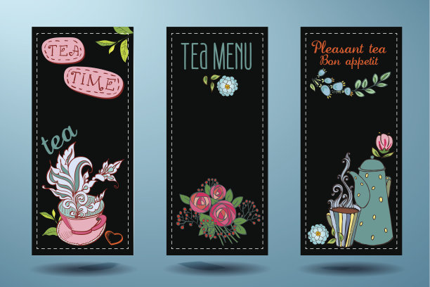横幅上有杯子，茶壶和茶，茶卡图片下载