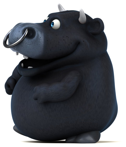 有趣的黑色公牛- 3D插图图片下载