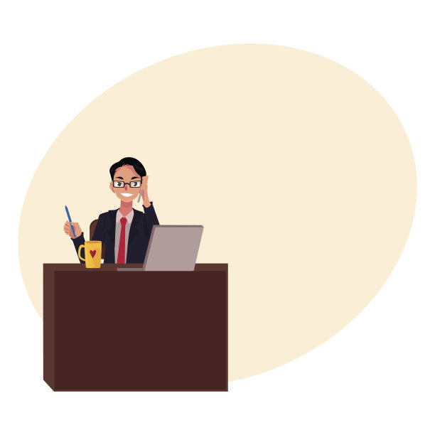 戴眼镜的商人在办公桌旁打电话图片下载