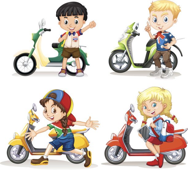 男孩和女孩骑着摩托车图片下载