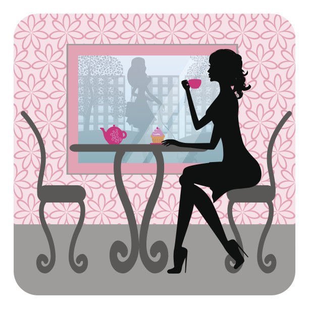 咖啡馆里坐着一个美丽女孩的剪影图片下载