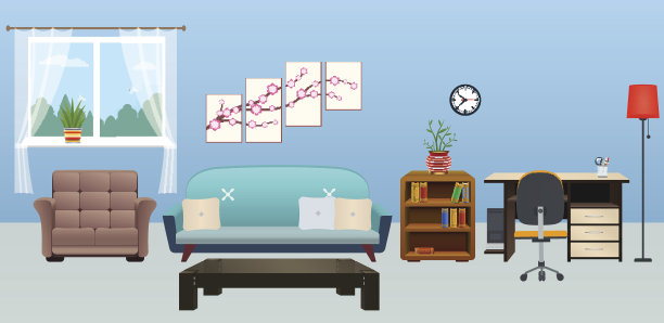 客厅内部有家具。素材图片