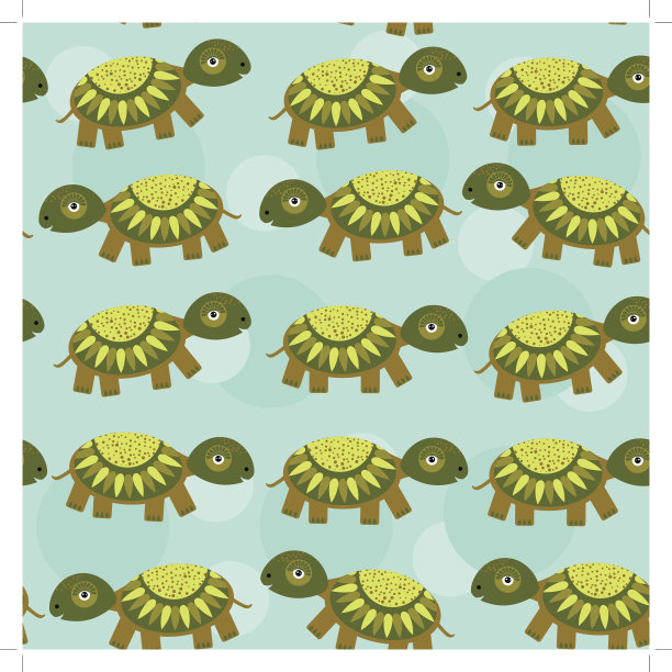 乌龟无缝图案与可爱的动物在蓝色的背景。图片下载