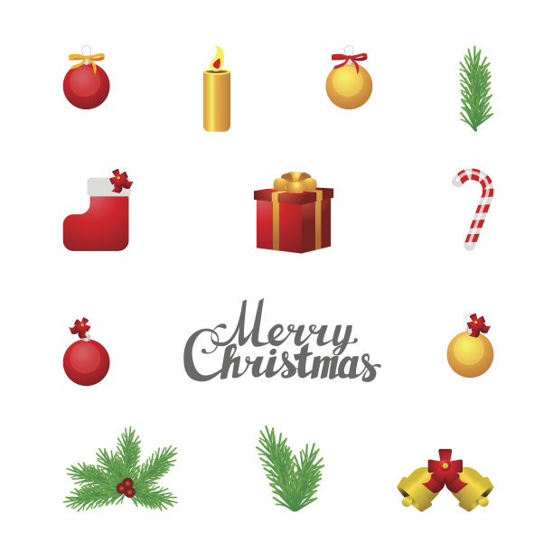 在白色背景上单独的矢量圣诞元素图片下载