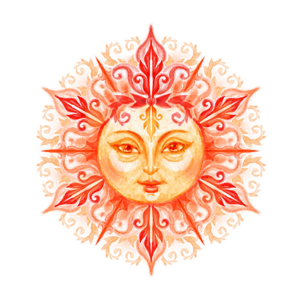 太阳与脸孤立在白色背景图片下载