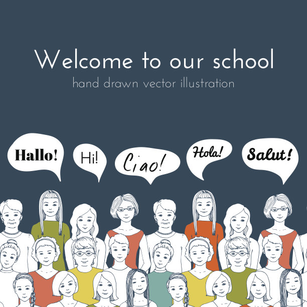 女孩和女性团体的传单插图与语言云图片下载