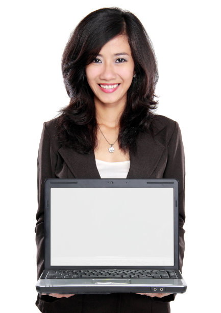女商人展示空白的笔记本电脑屏幕图片下载