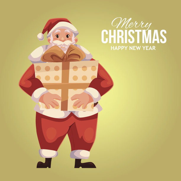 卡通圣诞老人拿着礼盒的贺卡图片下载