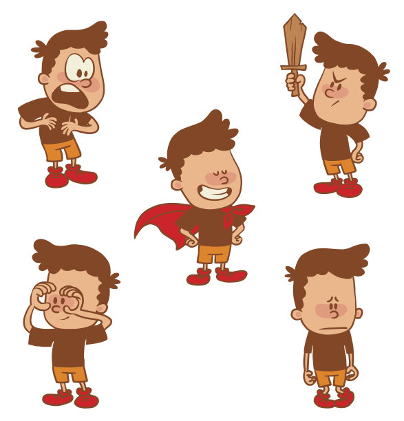 一套可爱的小男孩，彩色图像图片下载