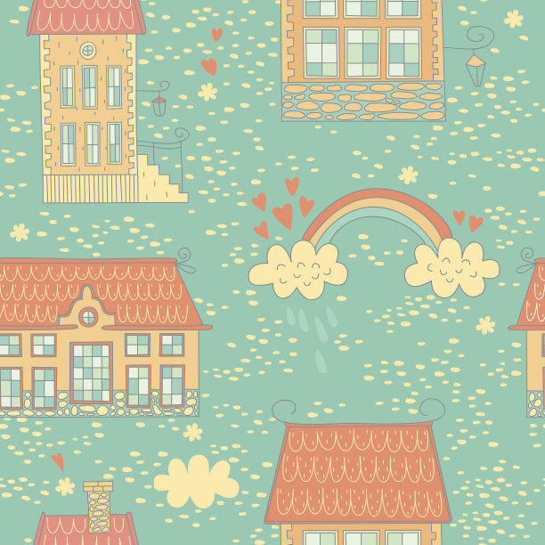 无缝的彩色图案与可爱的房子图片下载