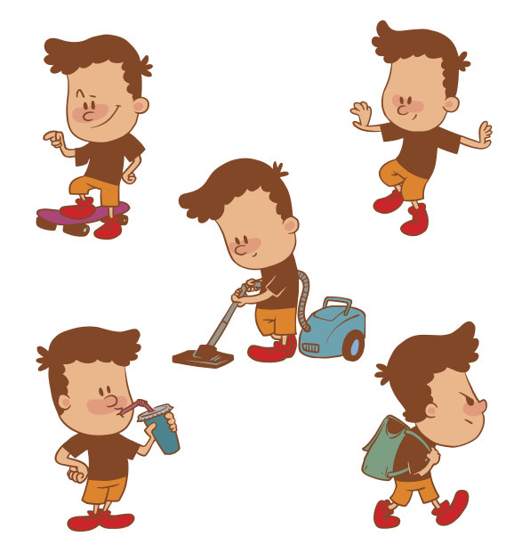 一套可爱的小男孩，彩色图像图片下载