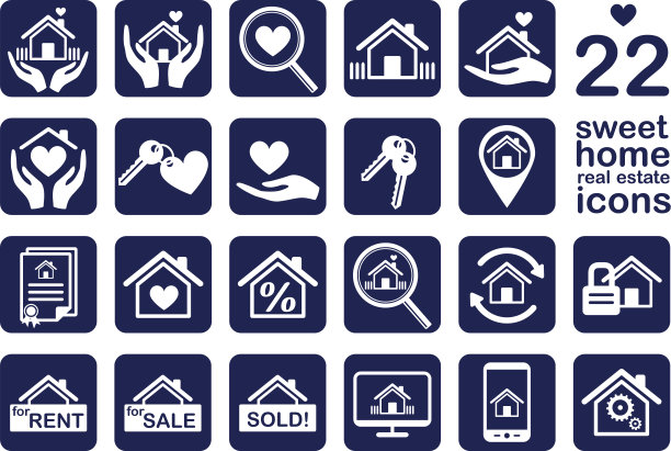 甜蜜的家，房地产图标集图片下载
