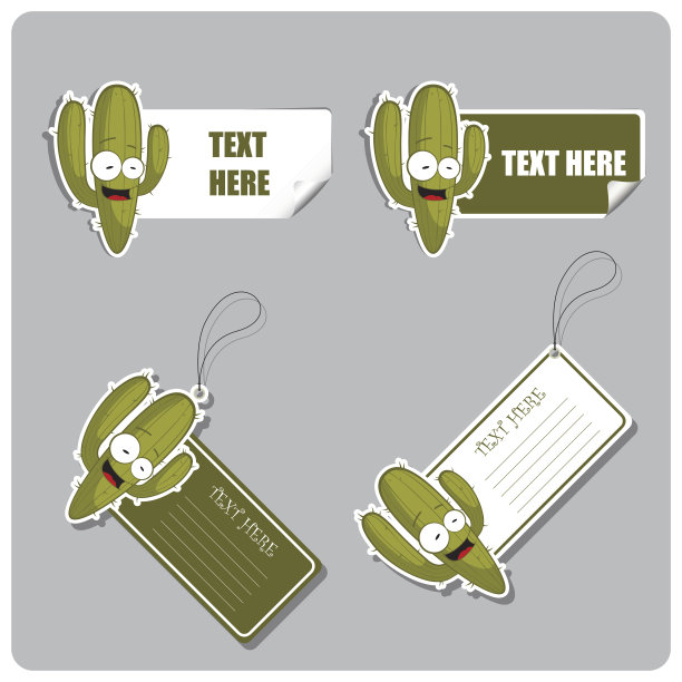 一组带有仙人掌的标签和贴纸。图片下载
