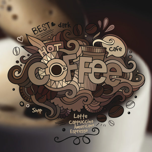 咖啡手写字和涂鸦元素图片下载