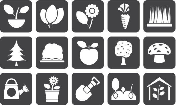 剪影不同的植物和园艺图标图片下载
