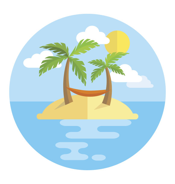 夏季度假圈图标岛与棕榈树、太阳和吊床图片下载