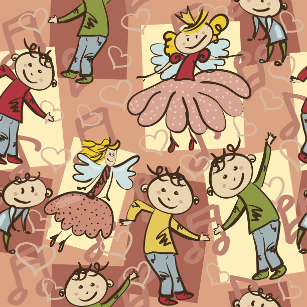 无缝模式与欢乐的舞蹈男孩和小仙女图片下载