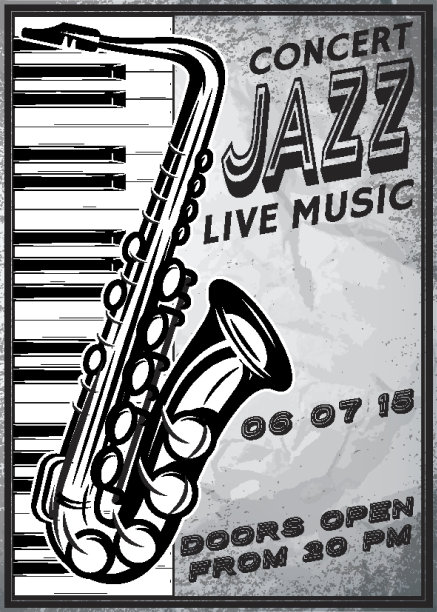 爵士音乐节的复古海报，配有萨克斯风和钢琴图片下载