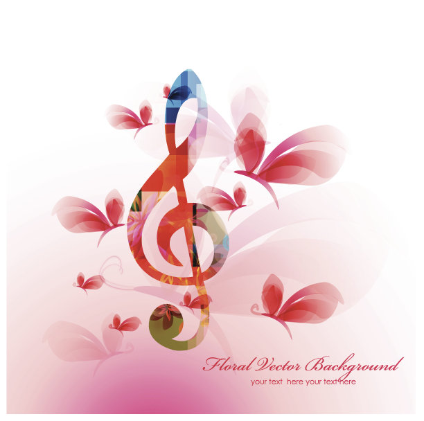 彩色的背景音乐与蝴蝶。向量图片下载