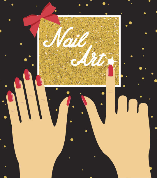 金色背景上有红色指甲的女人的手。礼物certi图片下载