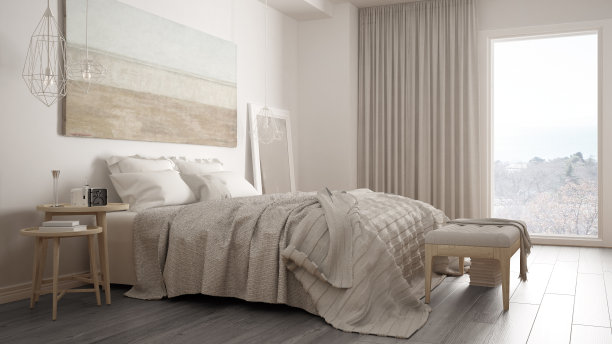 经典的卧室，斯堪的纳维亚现代风格，简约的室内设计图片下载