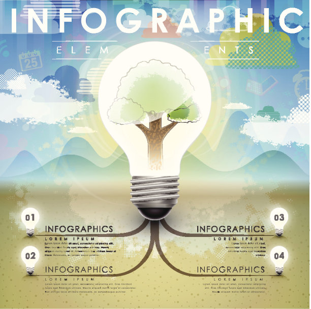 树和想法灯泡信息图图片下载