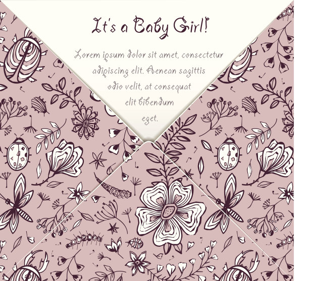 这是一张印有粉色花卉图案的女婴卡片图片下载