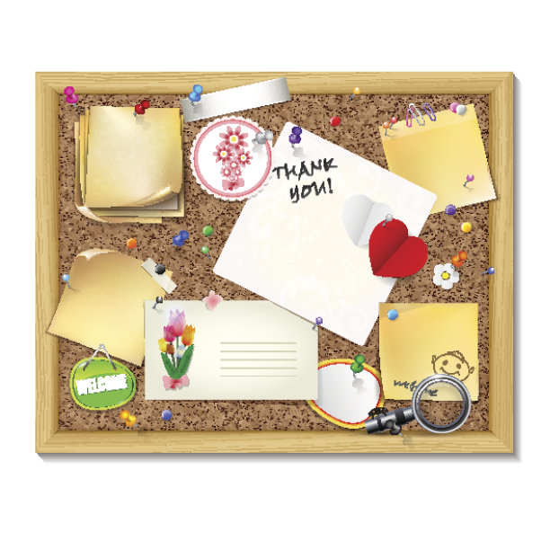 把带有别针和回形针的纸张放在硬纸板背景上。图片下载