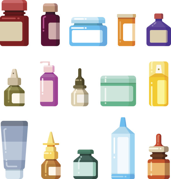 药瓶为药品、药丸和维生素的平面矢量图标图片下载