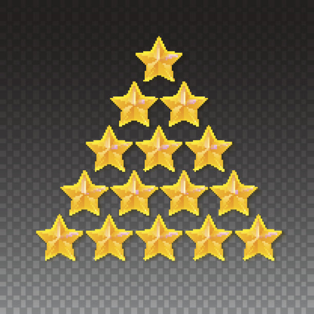 一组评级星星。金色的五角形像一棵圣诞树图片下载