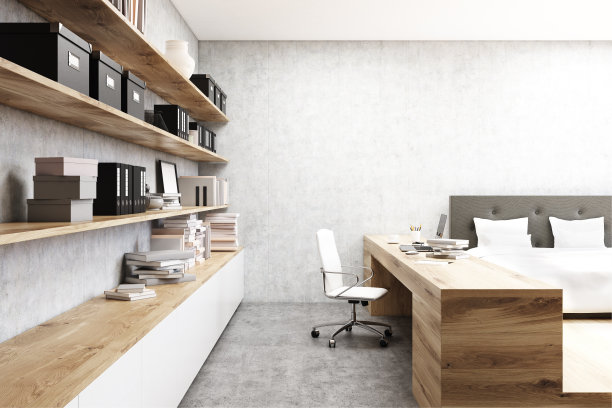 桌子在一个家庭办公室在卧室图片下载