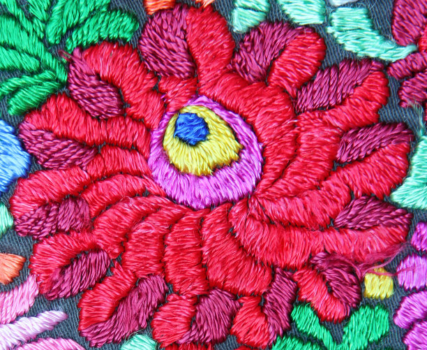 多色花卉手工刺绣图案图片下载