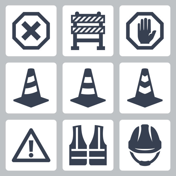 警告和工作安全相关的矢量图标设置素材图片