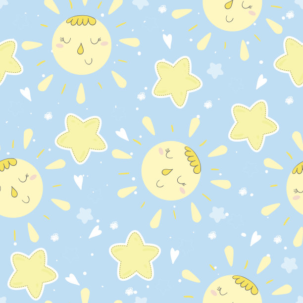无缝太阳和星星模式矢量插图图片下载