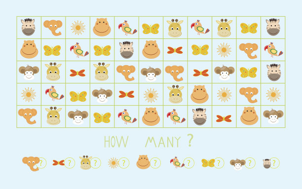 以动物为载体的学前儿童数数游戏教育卡通插图图片下载