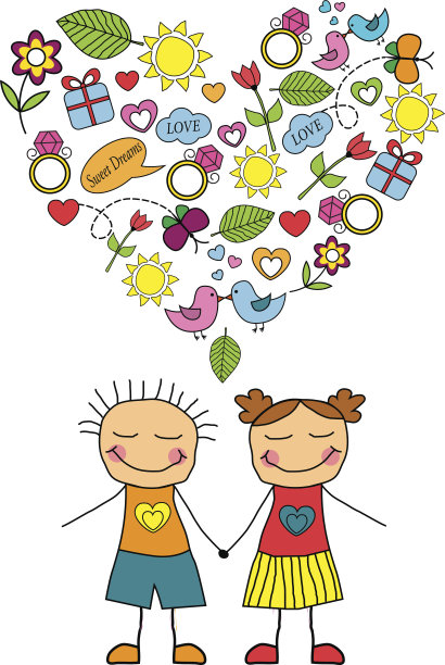 卡通情侣和爱情的象征图片下载