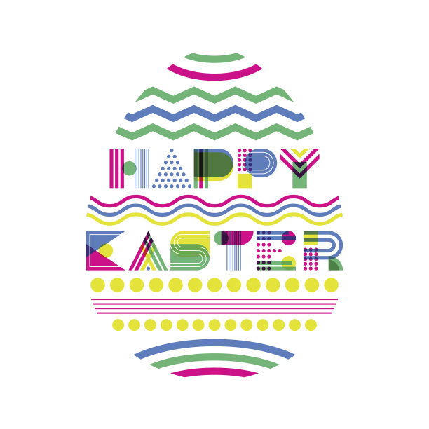 复活节快乐矢量贺卡，横幅或海报设计模板。几何字母和彩色复活节彩蛋。图片下载
