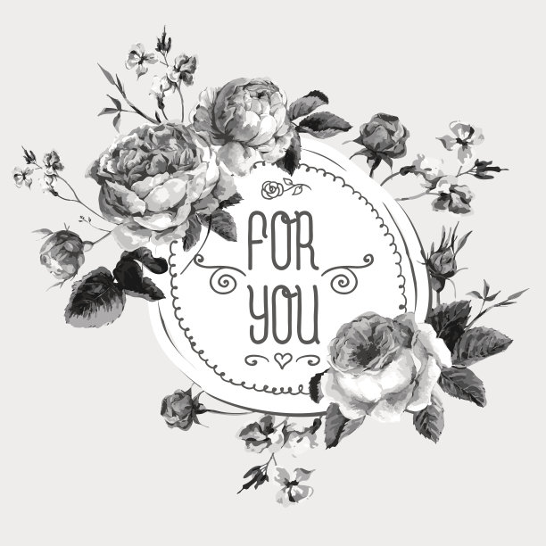 复古水彩圆形框架与盛开的英国玫瑰图片下载