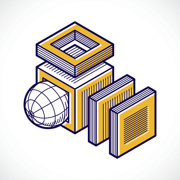 抽象三维形状，矢量设计立方体元素。图片下载