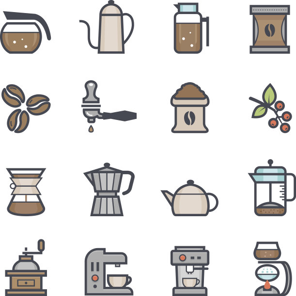 咖啡图标大胆的描边与颜色图片下载