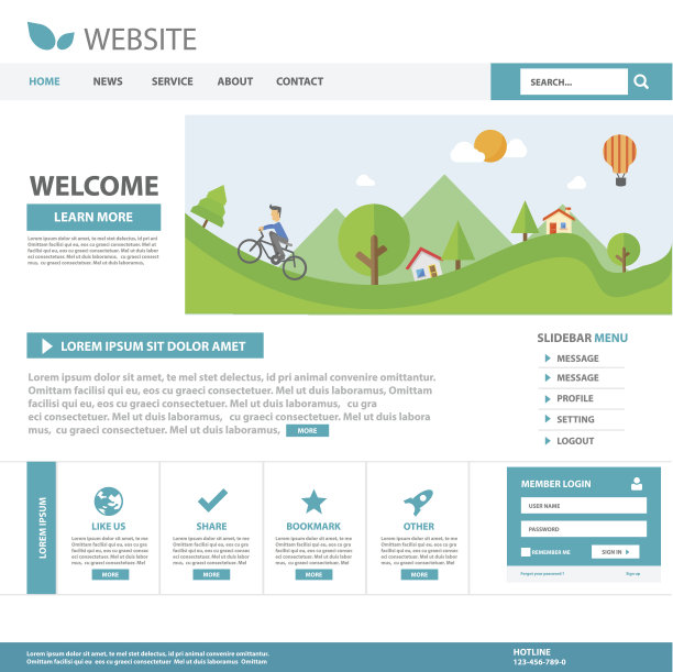 蓝色模板网页平面设计的网站图片下载