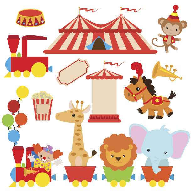 马戏团火车矢量卡通插图图片下载