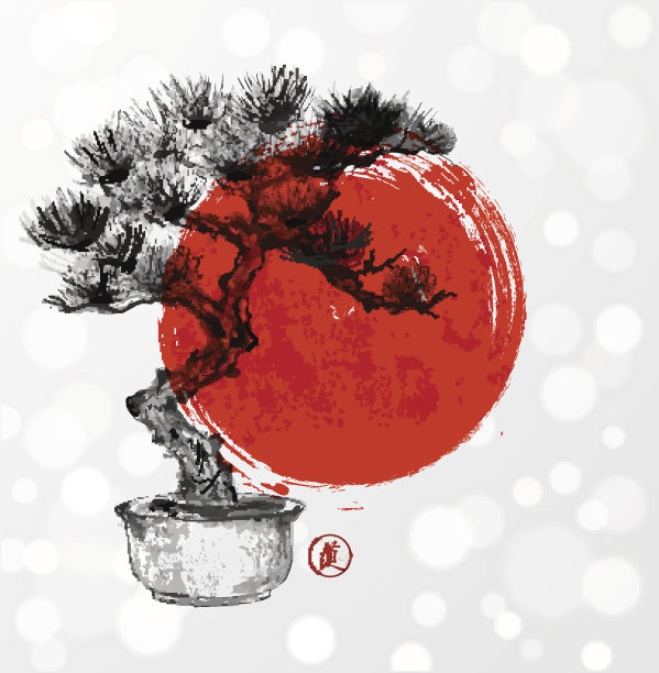 手绘的松树盆景图片下载