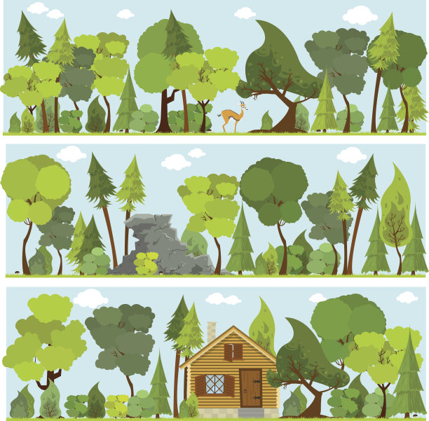 矢量横幅森林在平坦的风格图片下载