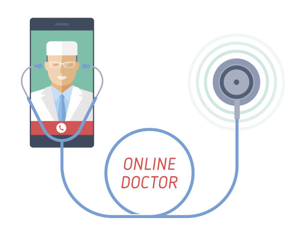 听诊器在手机上，医生在屏幕上。图片下载